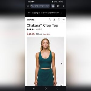 Prana chakara crop top wilderness blue women's medium